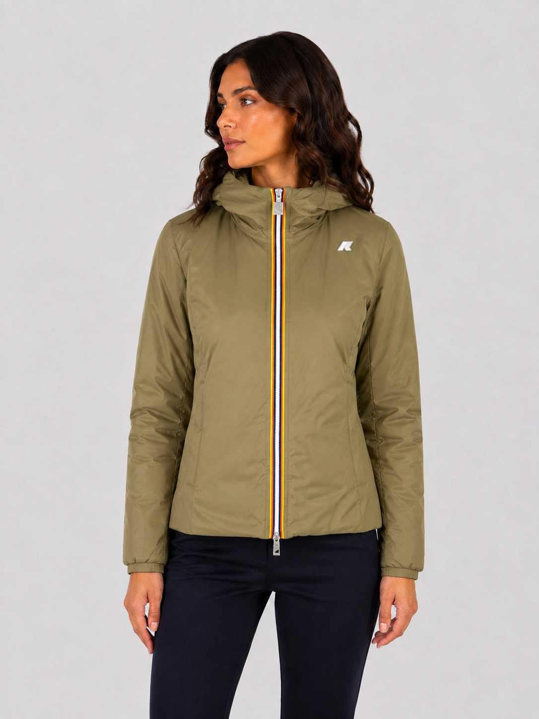K-WAY GIUBBOTTO DONNA LILY STRETCH THERMO DOUBLE GREEN ARMY BLACK PURE