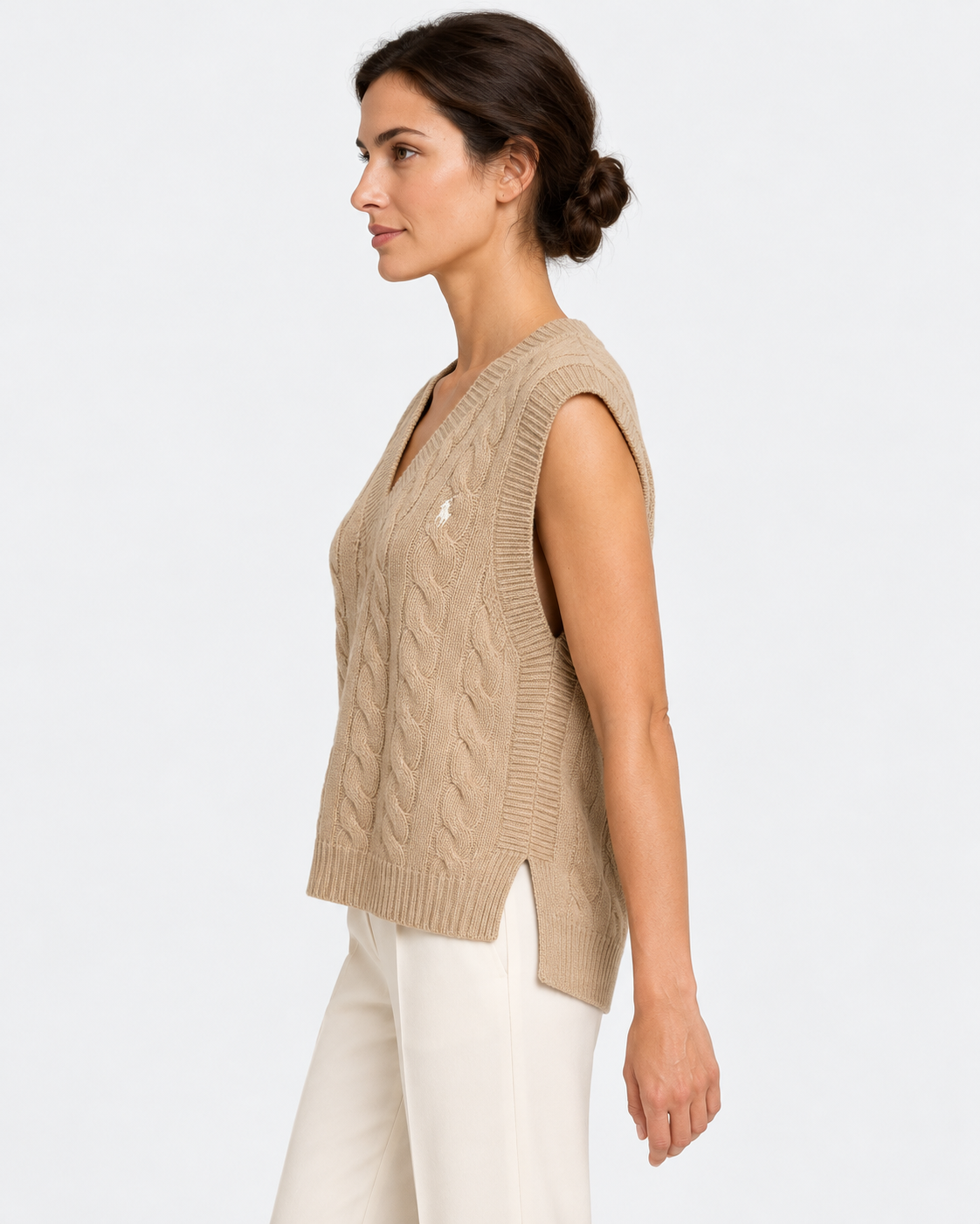 Gilet in maglia di lana e cashmere a trecce