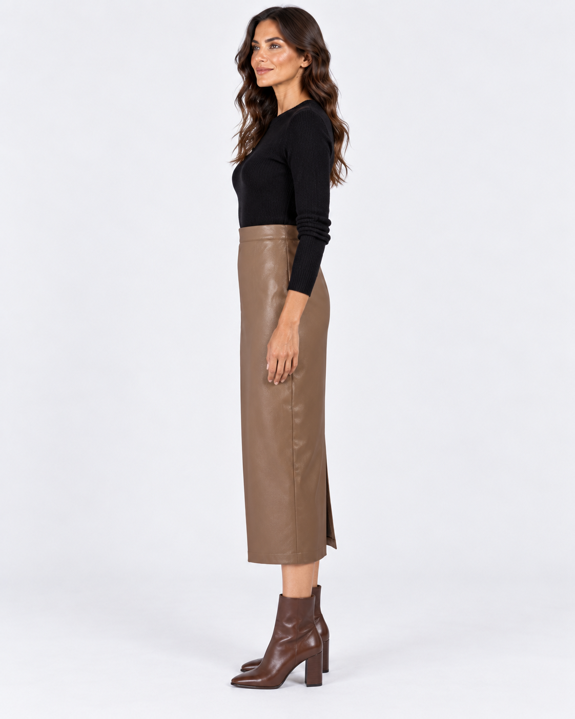 Dixie gonna midi donna in ecopelle cuoio