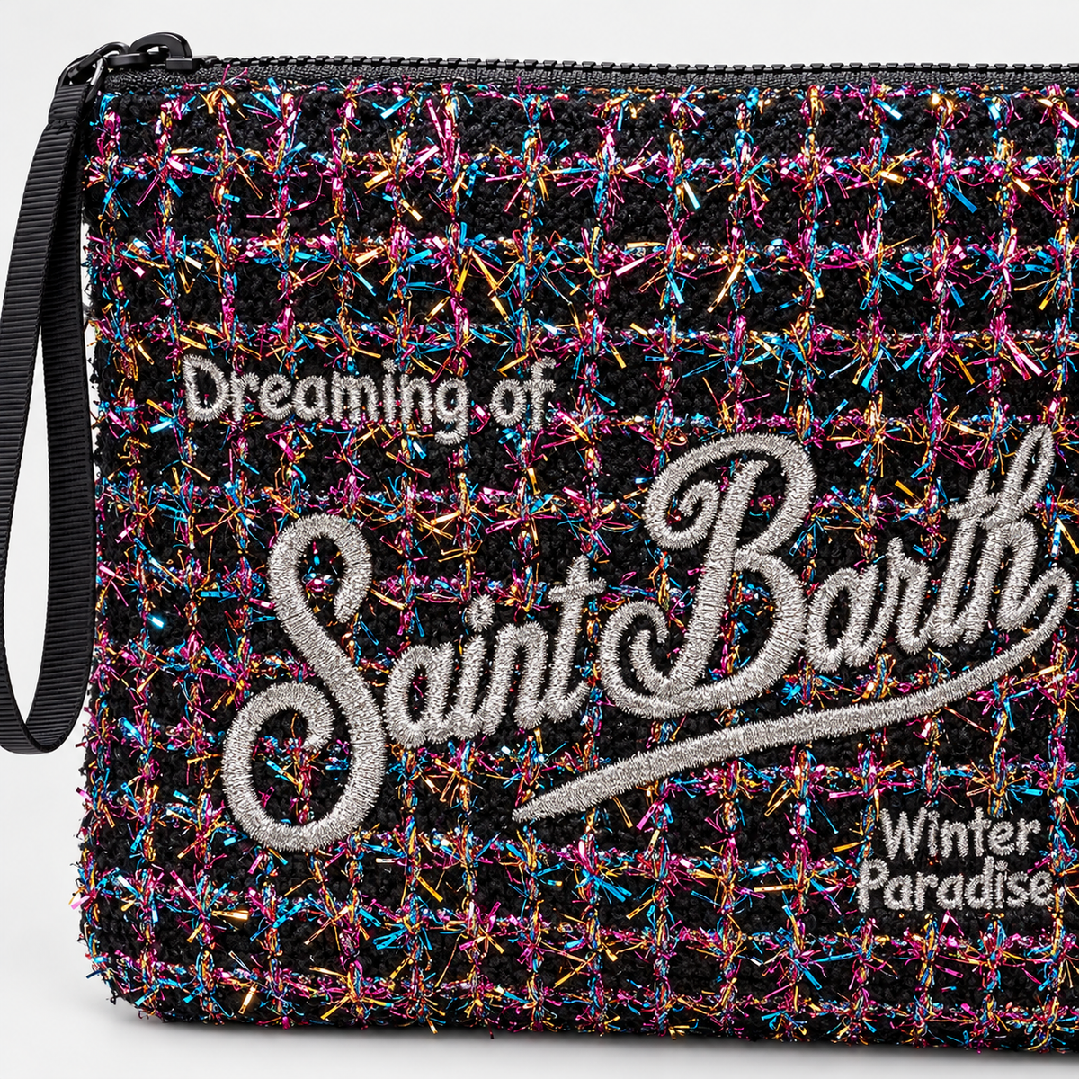 MC2 Saint Barth Pochette Donna Aline Tweed Shiny Nero Multicolore