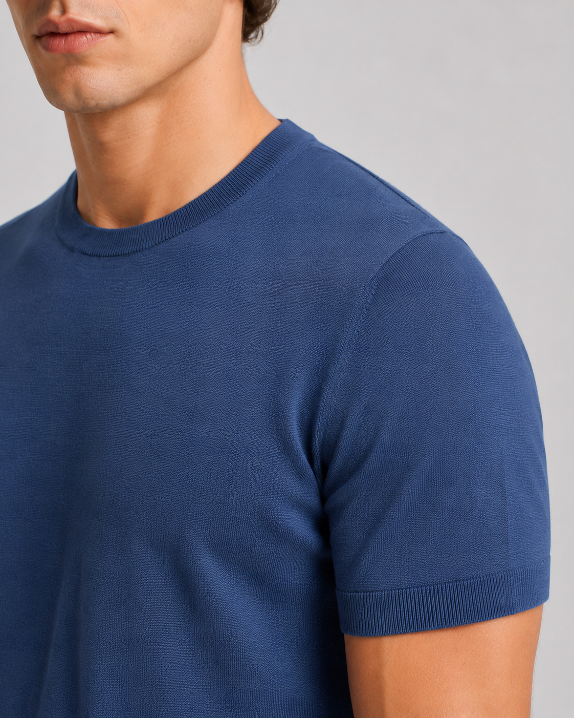Maglia girocollo in cotone extra-fine blu denim