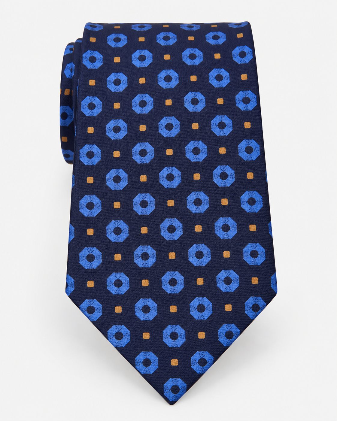 Fefè Cravatta Uomo in Seta Blu e Celeste con Fantasia Geometrica