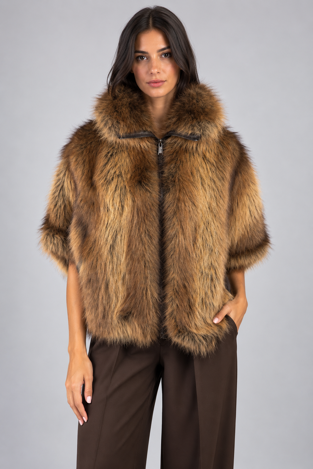 Dixie Ecopelliccia Donna con Cappuccio Camel