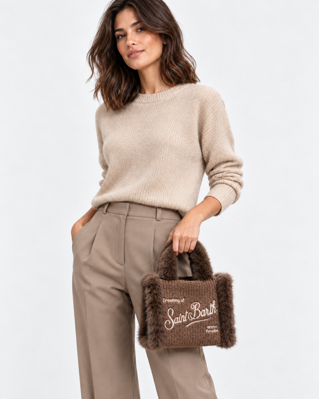 MC2 Saint Barth Borsa Donna Vanity Mini in Maglia Marrone