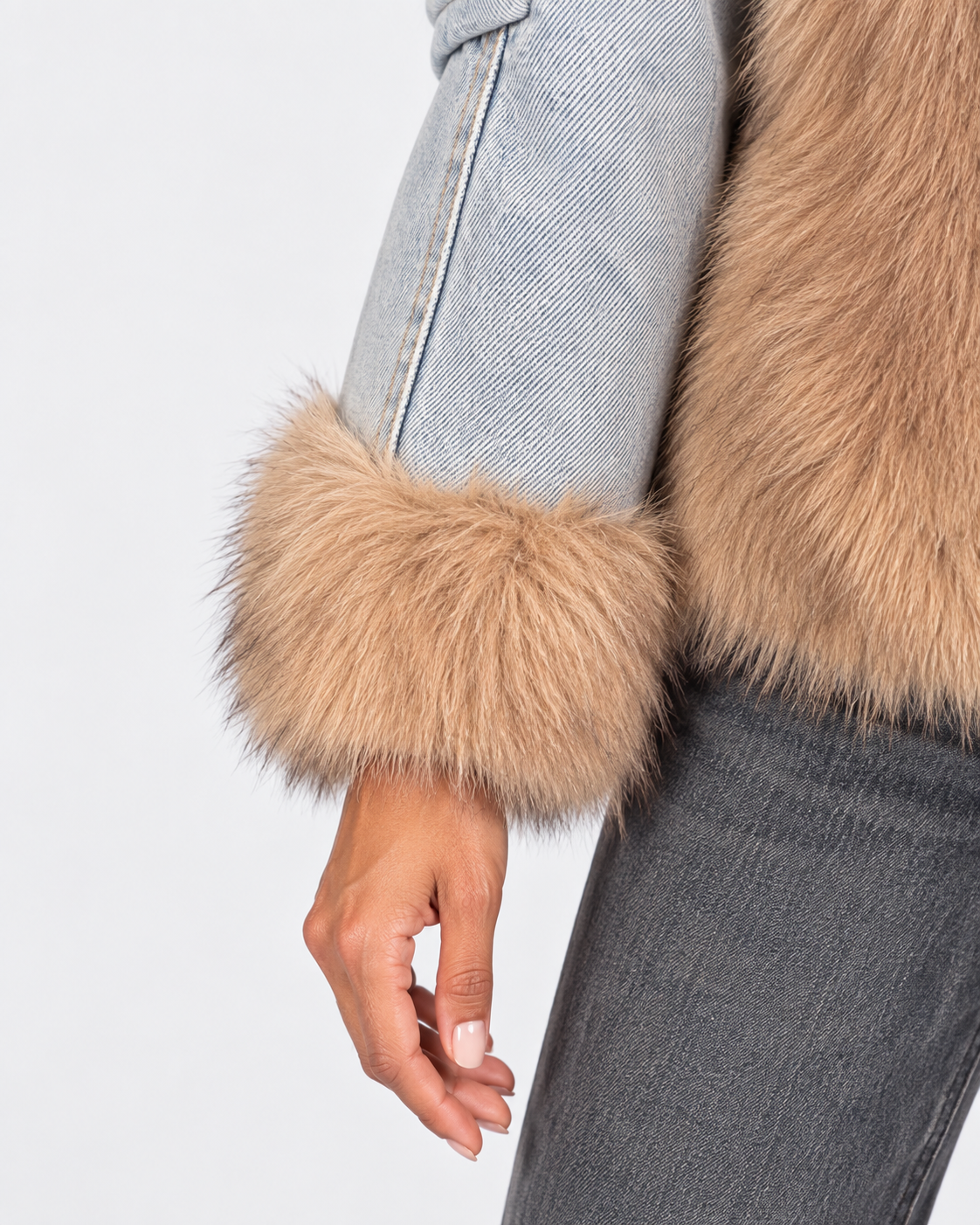 Dixie giubbotto donna in denim chiaro ed ecopelliccia