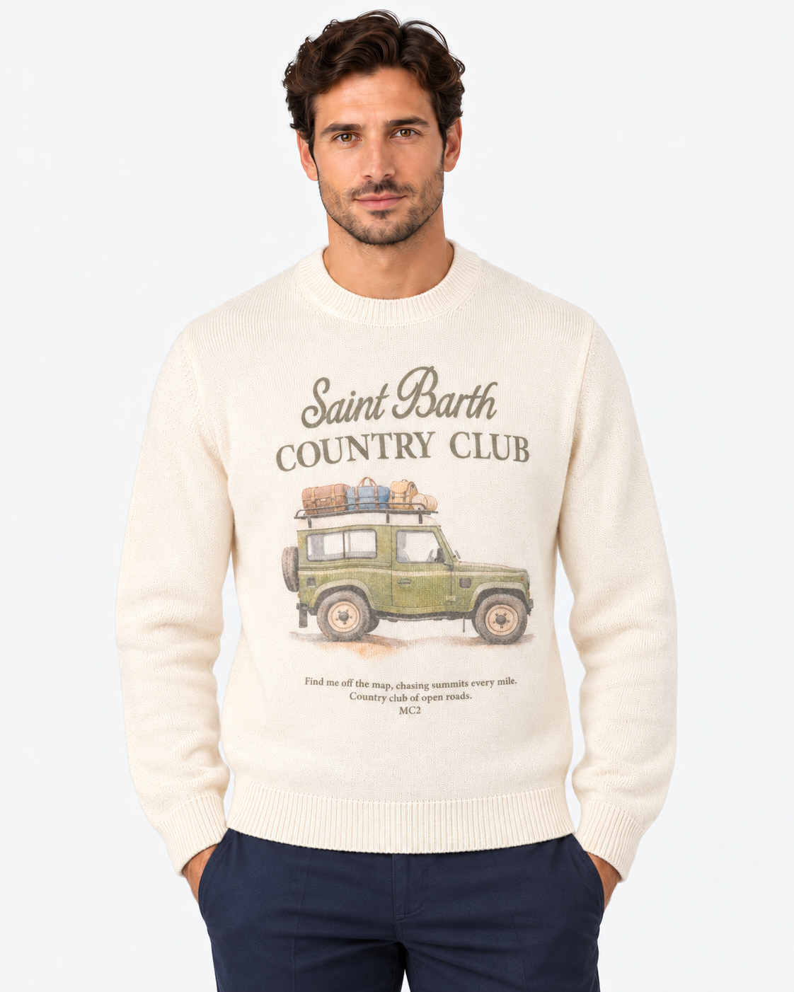 MC2 Saint Barth Maglia Uomo Country Roads Panna
