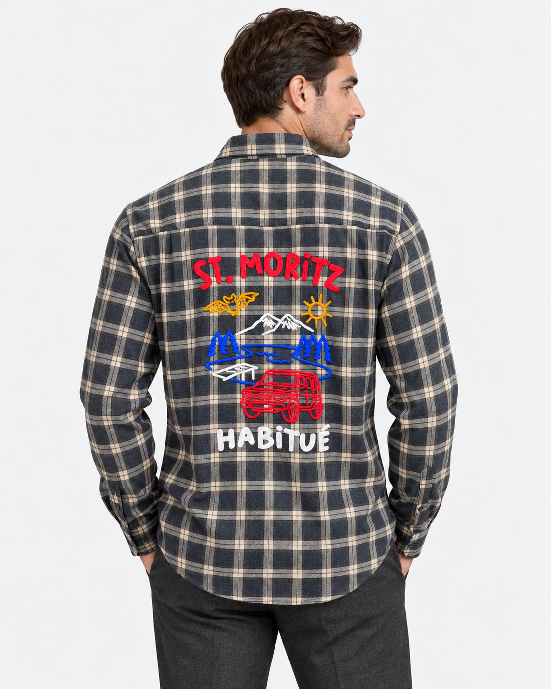 MC2 Saint Barth Camicia Uomo Seefeld in Cotone Tartan Antracite