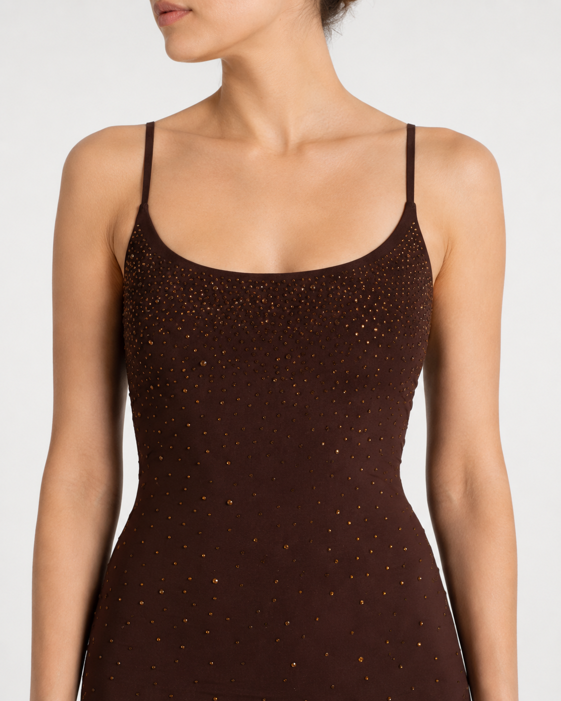 Abito lungo Evy marrone con strass effetto degradé