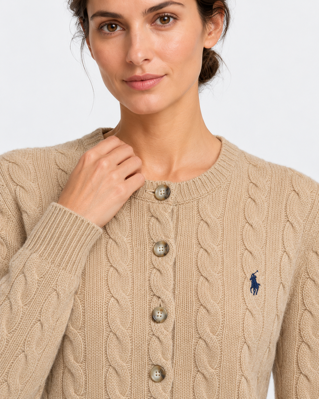 Cardigan in lana e cashmere a trecce beige