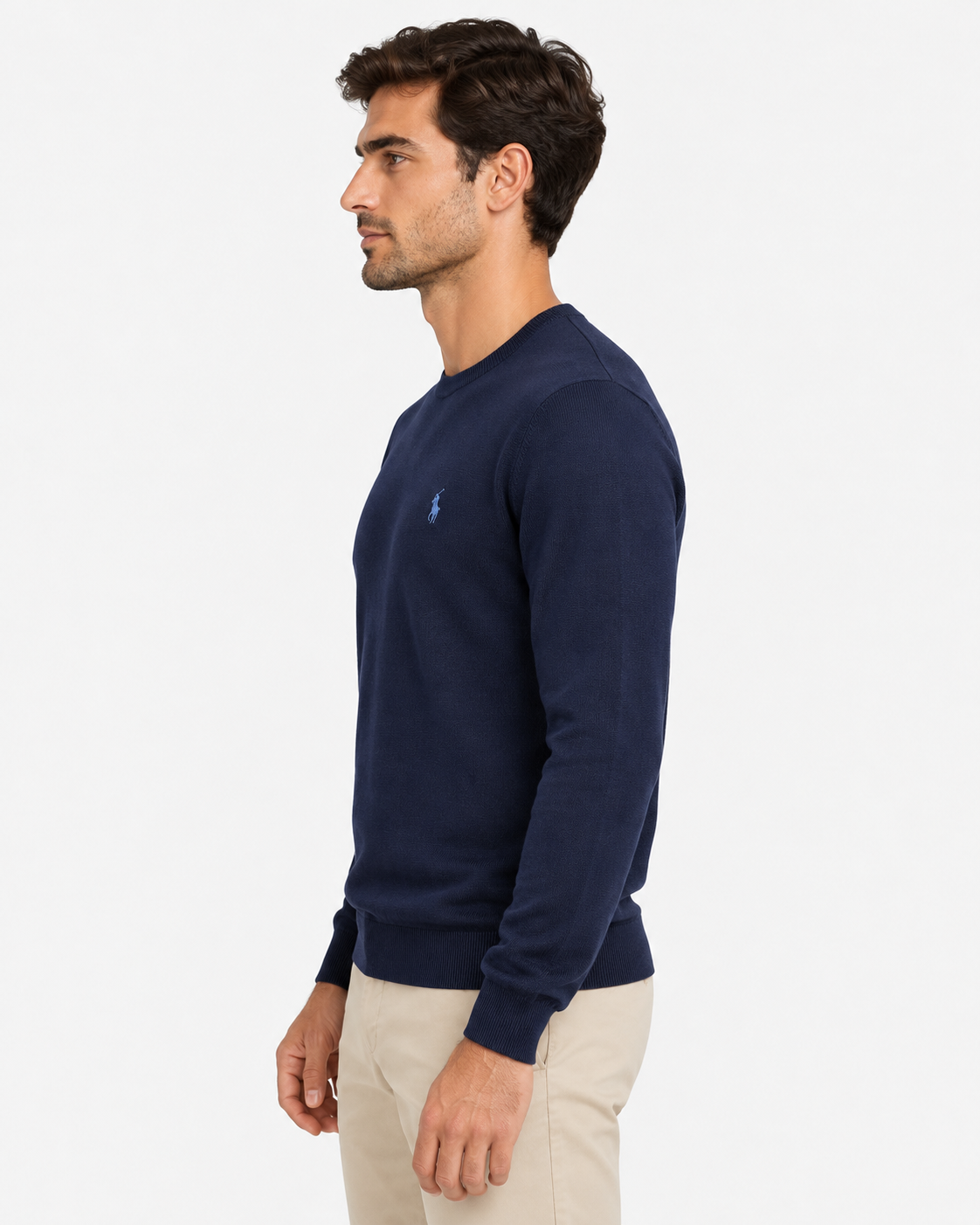 Polo Ralph Lauren Maglione Uomo Girocollo in Cotone Blu Slim Fit