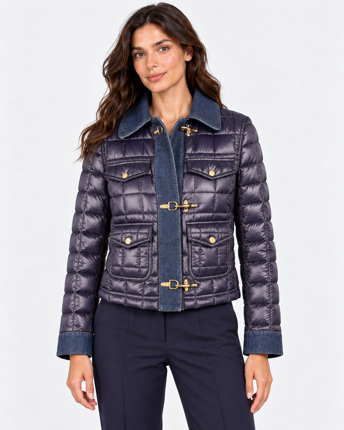 Fay 3 Ganci trapuntato a quadri in tessuto tecnico blue denim