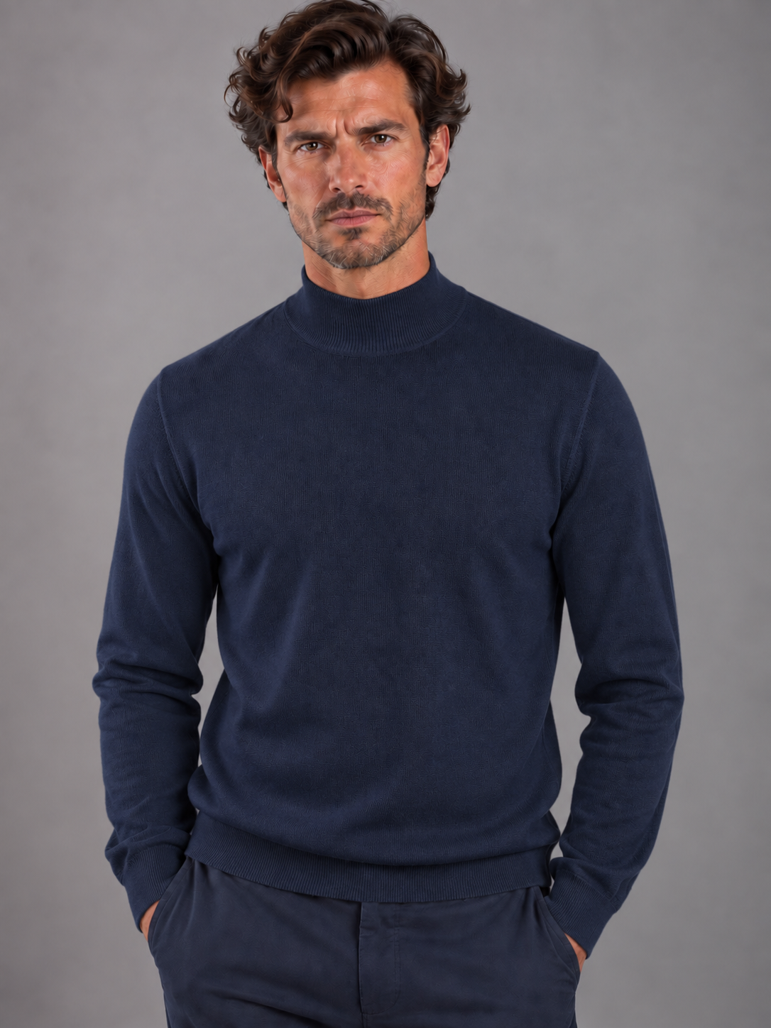Tagliatore Maglione Uomo Lupetto in Lana Blu