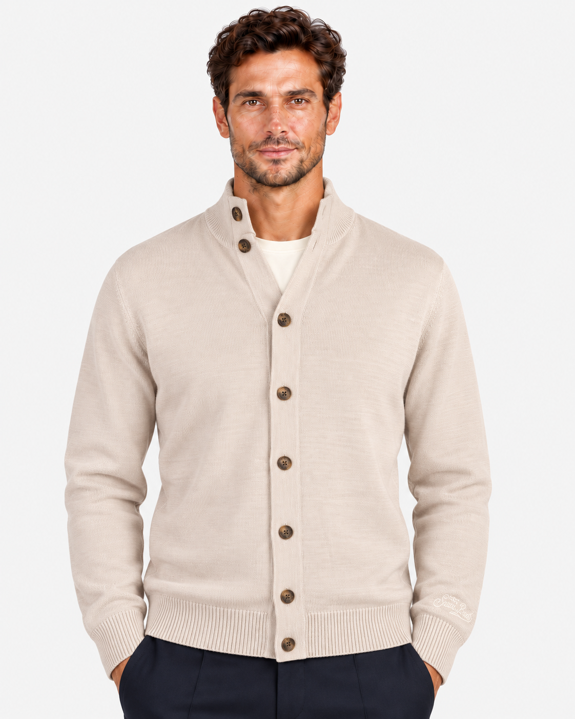 MC2 Saint Barth Cardigan Uomo Grain in Lana Merinos Extrafine