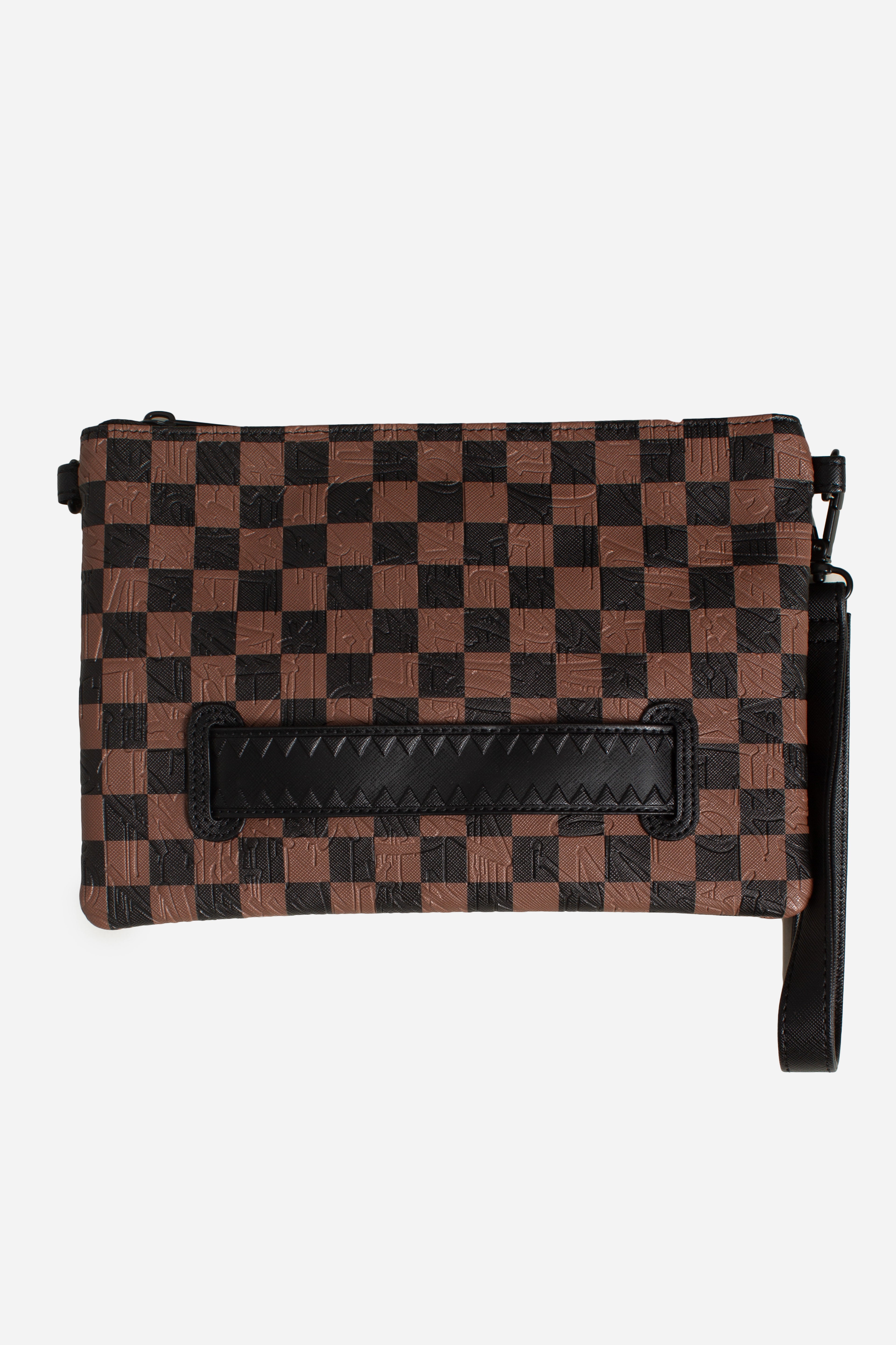 Pochette check 2 emboss crossover clutch brown