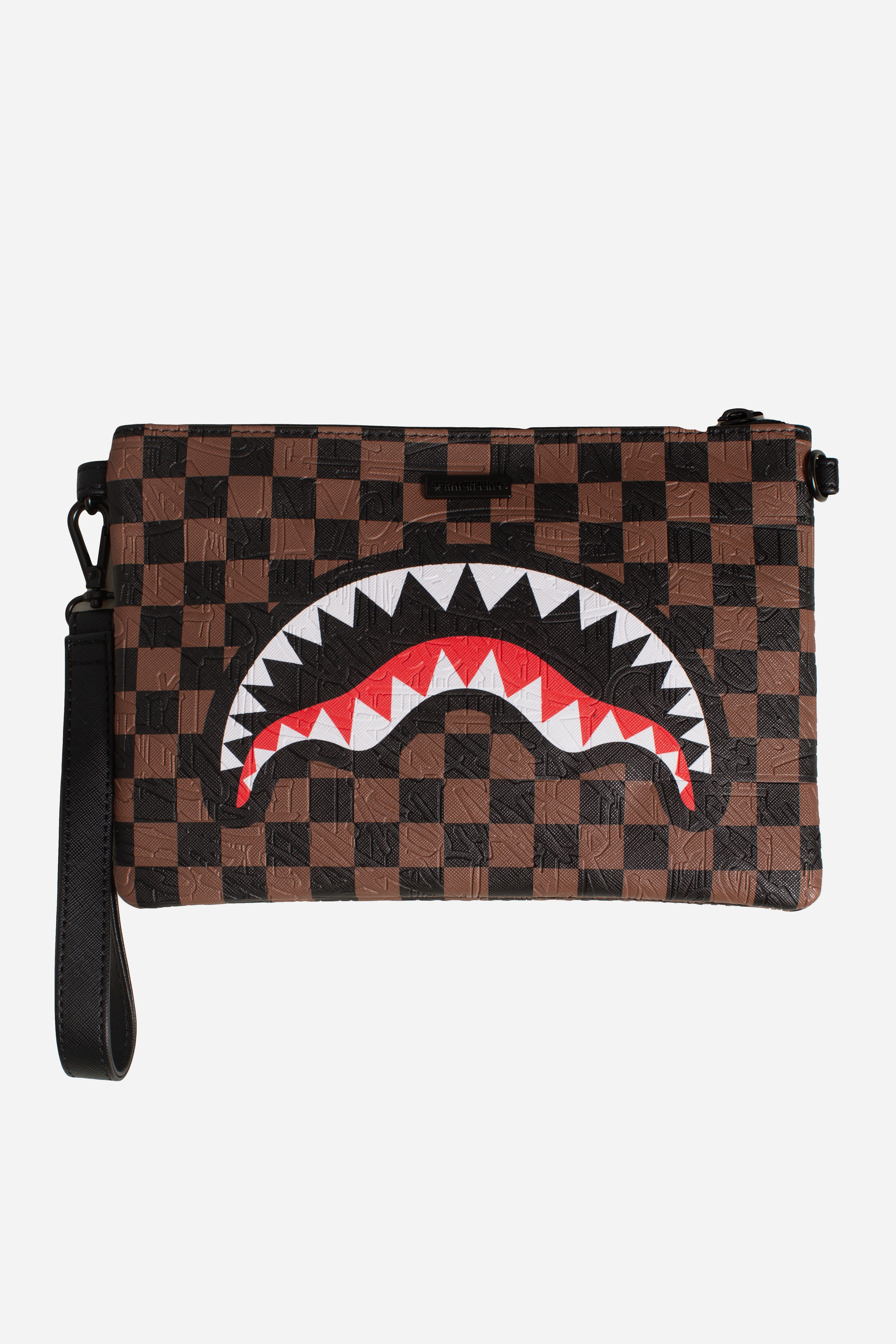 Pochette check 2 emboss crossover clutch brown