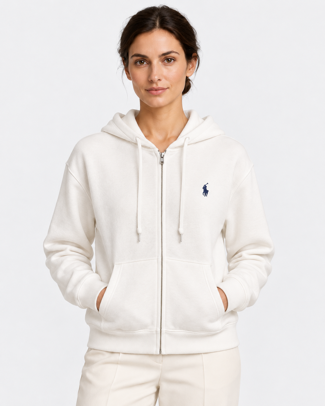 Polo Ralph Lauren Felpa Donna Bianca con Cappuccio e Zip