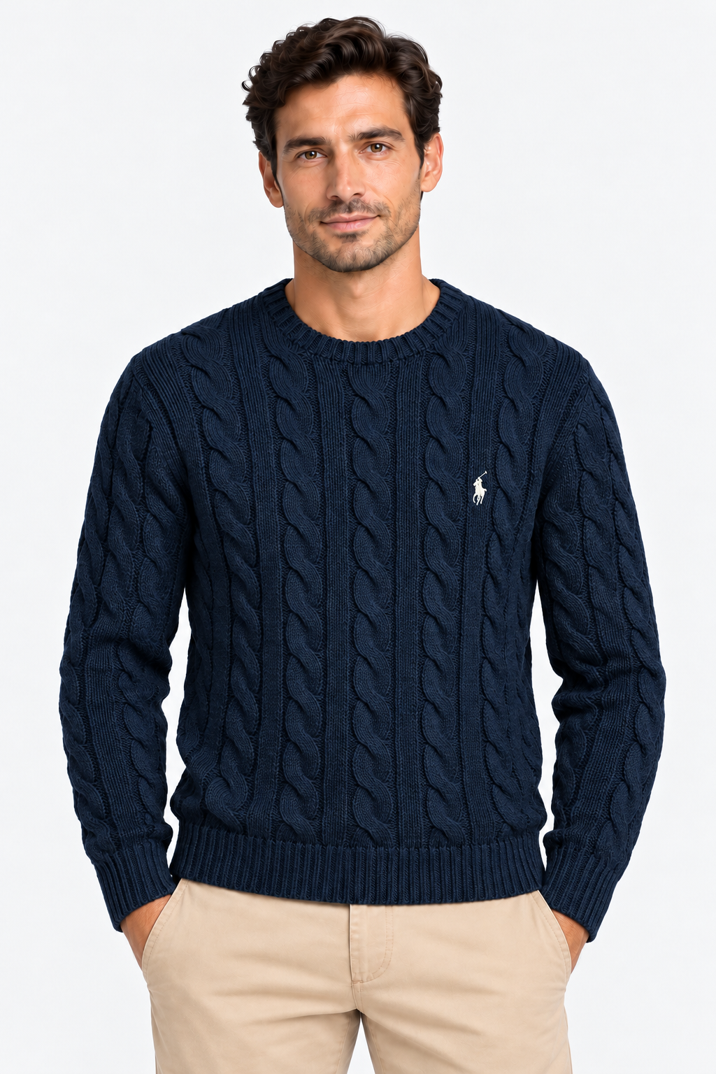 Polo Ralph Lauren Maglia Uomo a Trecce Navy in Cotone