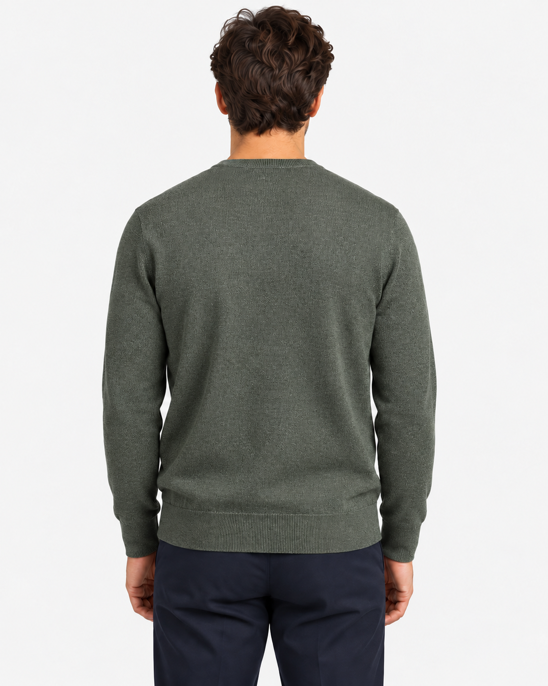 Military green extra-fine merino wool crew neck sweater
