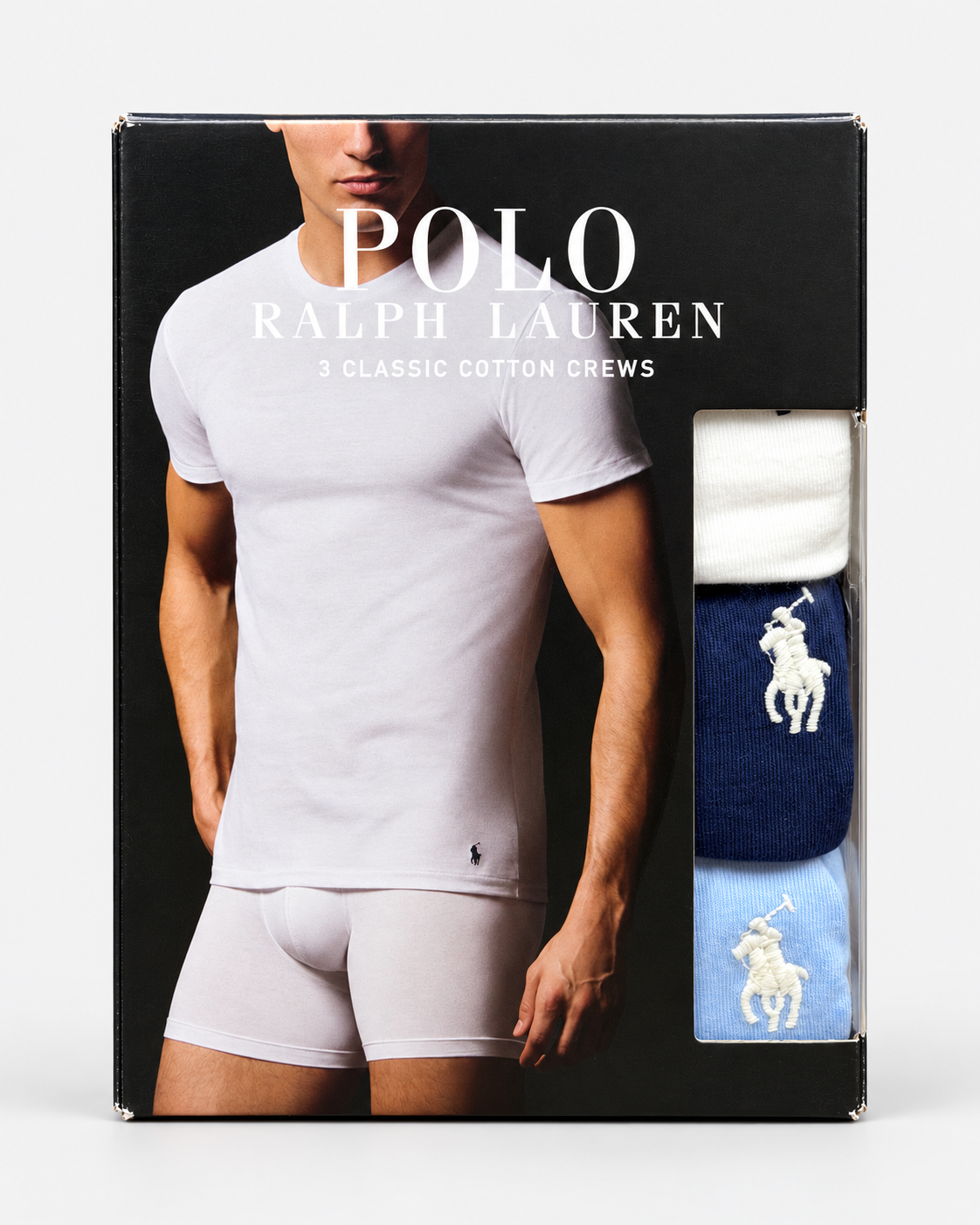 Polo Ralph Lauren Confezione 3 T-shirt Uomo in Cotone Bianco Azzurro e Blu