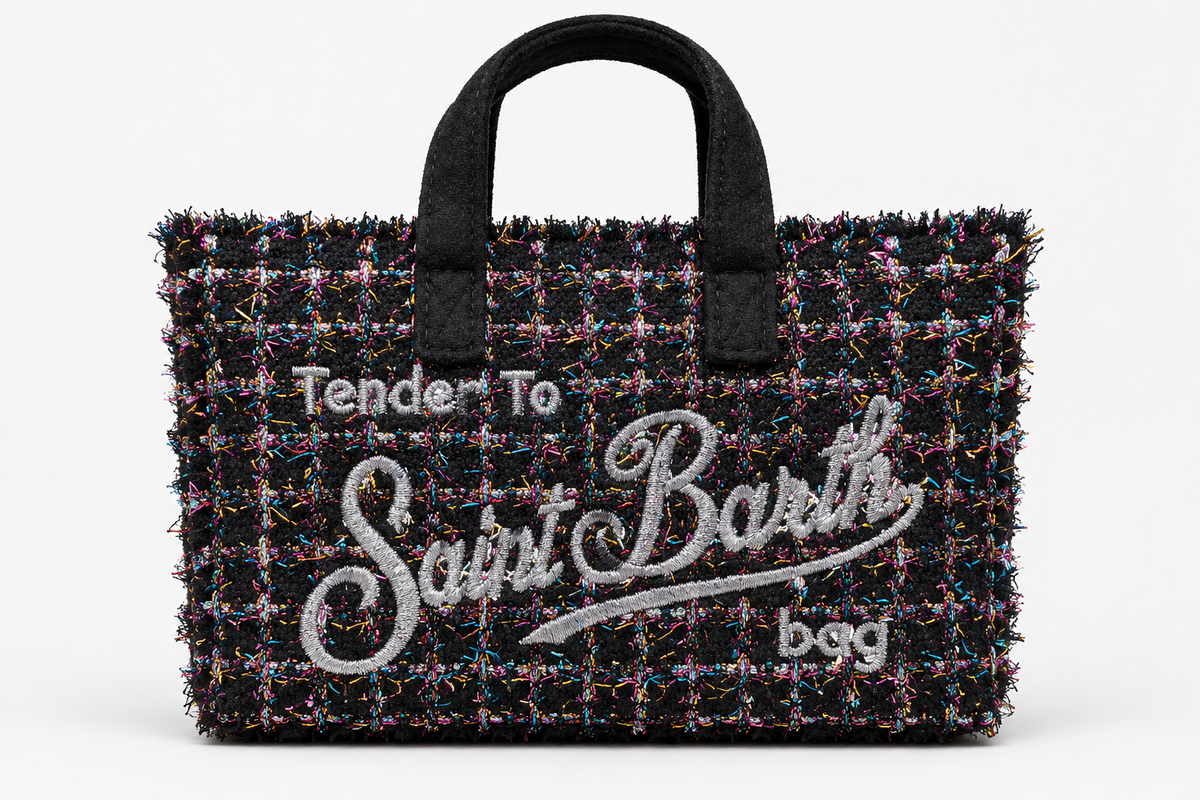 MC2 Saint Barth Phone Bag Donna Tweed Shiny Nero Multicolore
