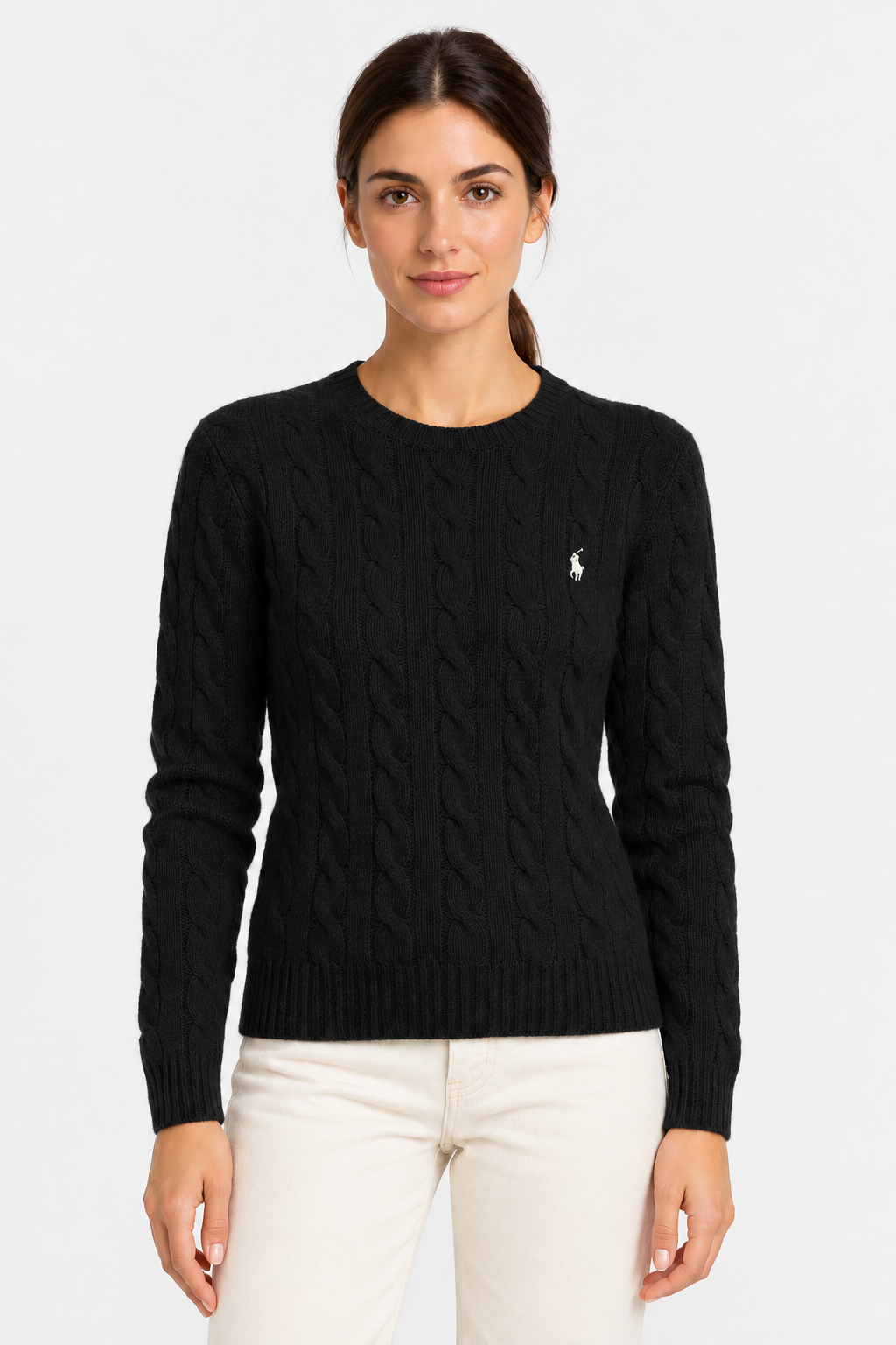 Girocollo in lana e cashmere a trecce black