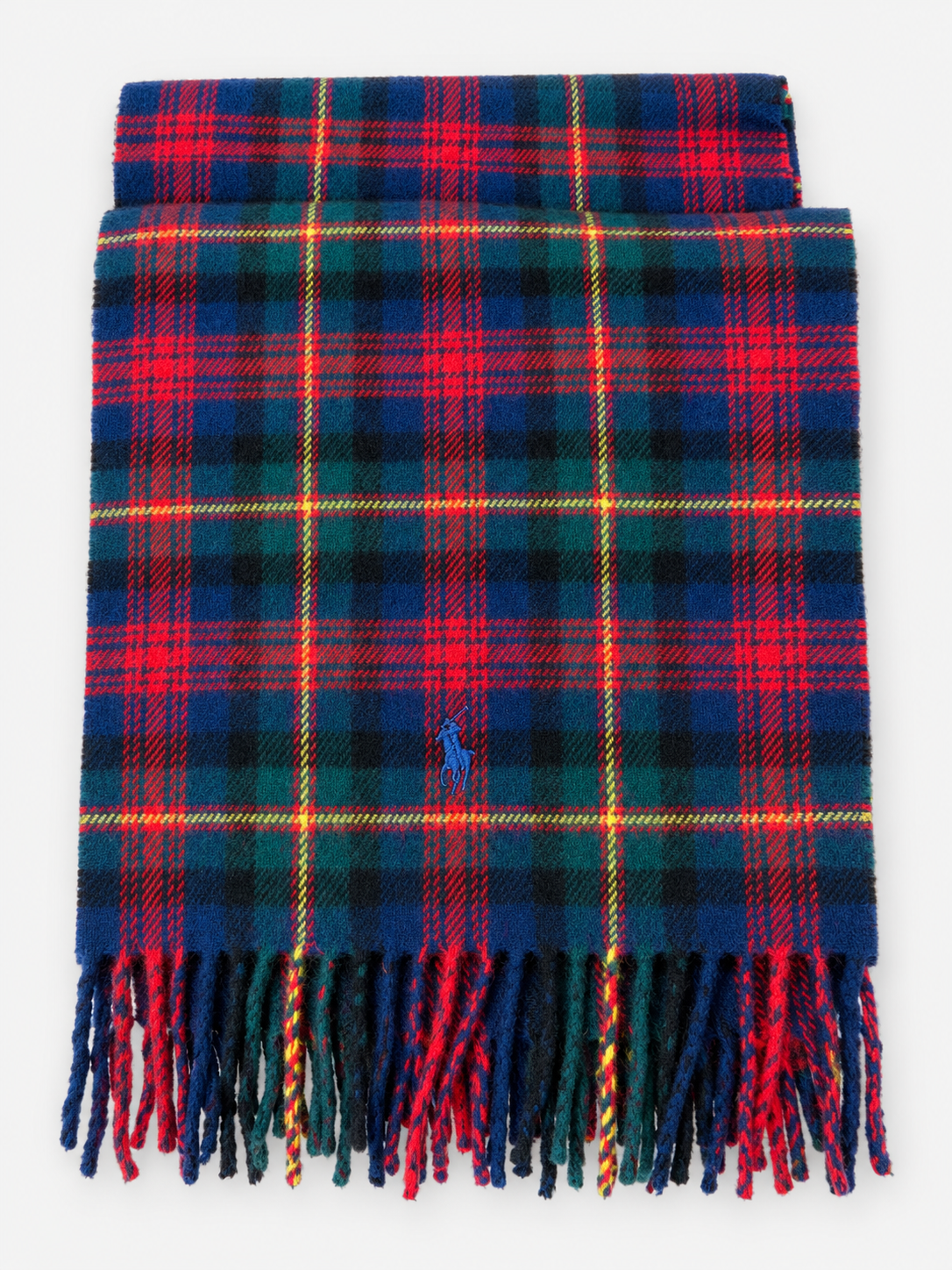 Polo Ralph Lauren tartan wool scarf with fringe red multicolor