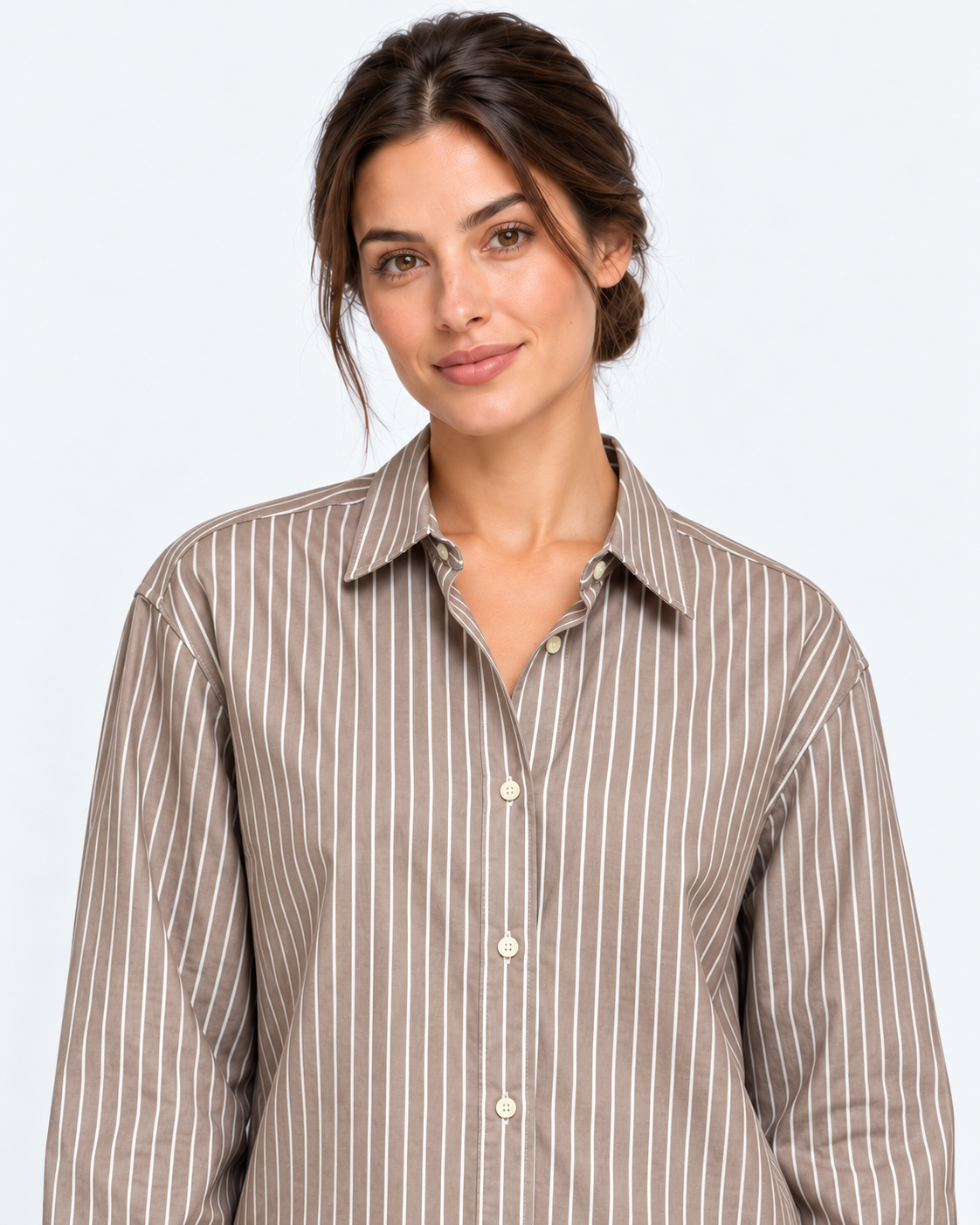 MC2 Saint Barth Camicia Donna Meredith a Righe Tortora e Bianche