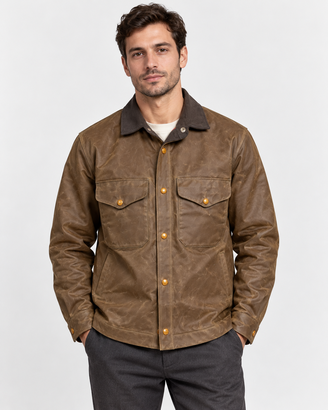 Manifattura Ceccarelli Giubbotto Uomo in Cotone Cerato Dark Tan