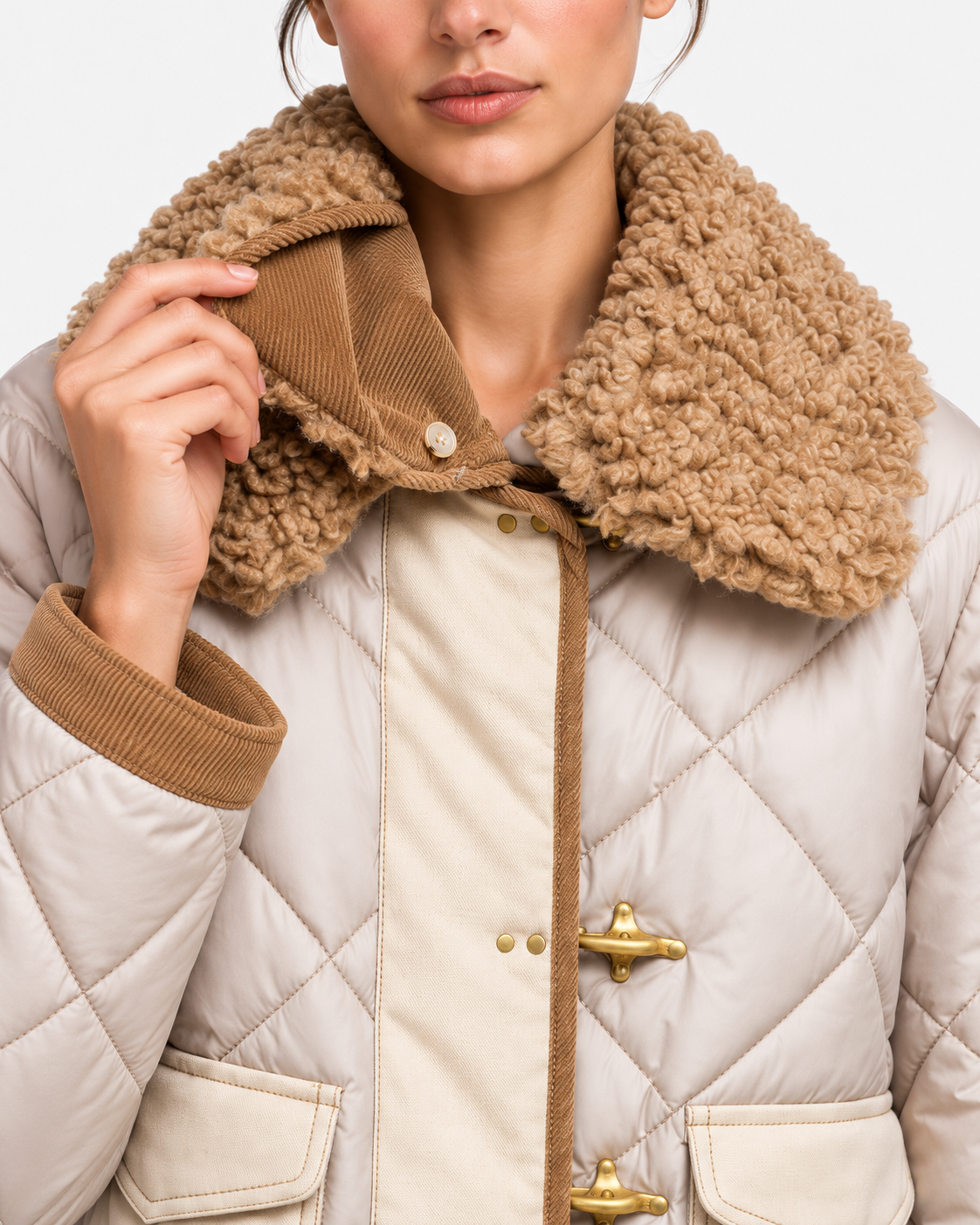 Fay 3 Ganci Donna Trapuntato Panna con Collo Removibile