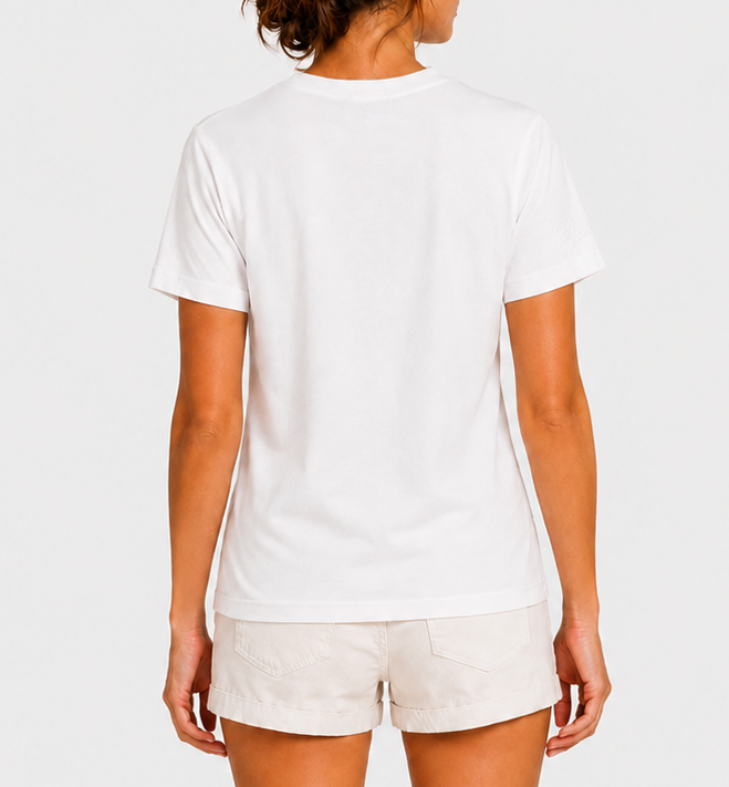 T-shirt Emilie bianca con ricamo Après-Sun e strass