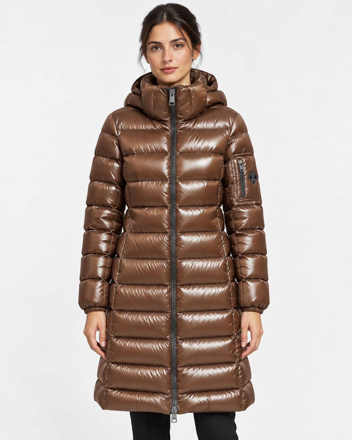 Herno Piumino Donna in Nylon Lucido Testa di Moro con Cappuccio