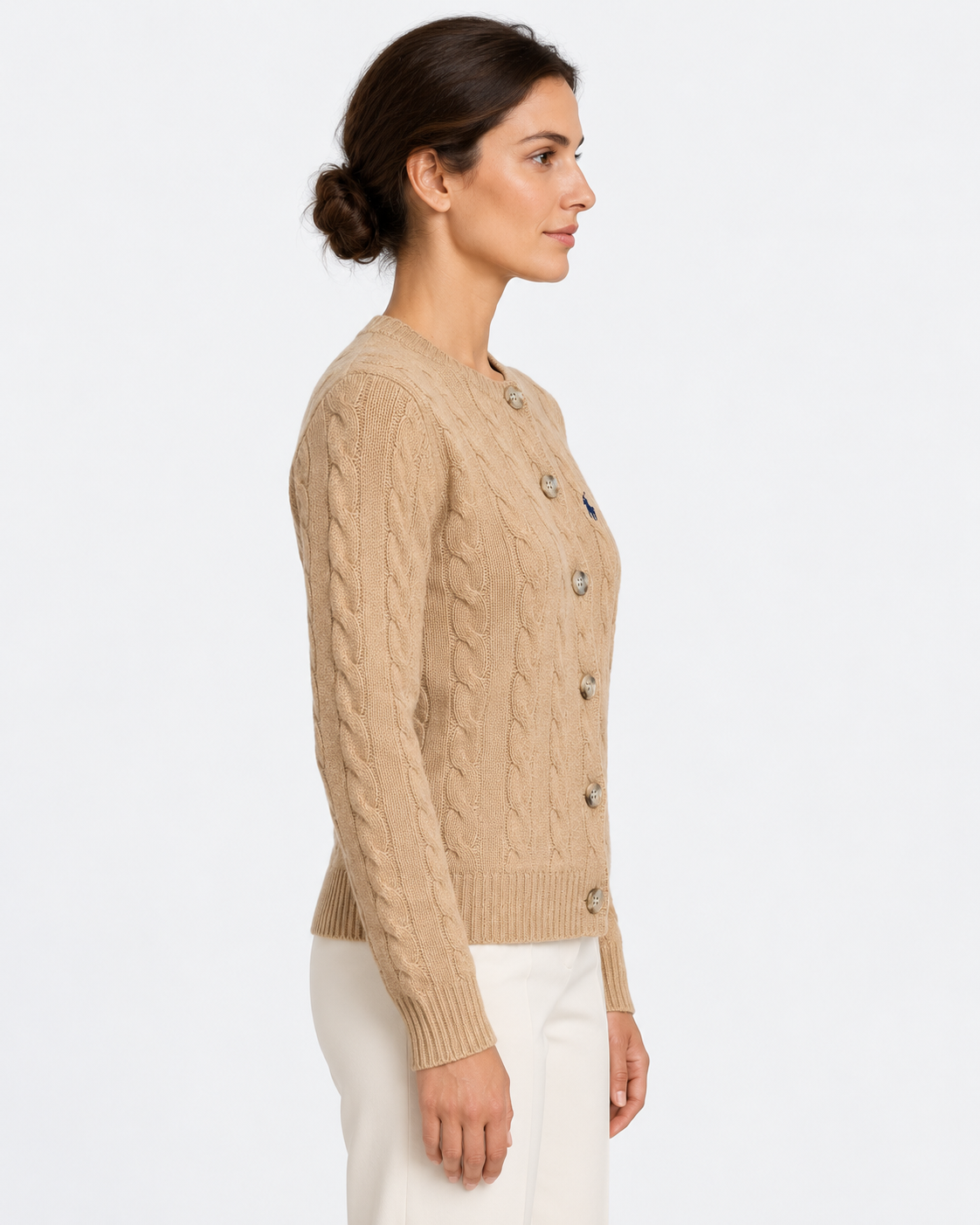 Cardigan in lana e cashmere a trecce beige
