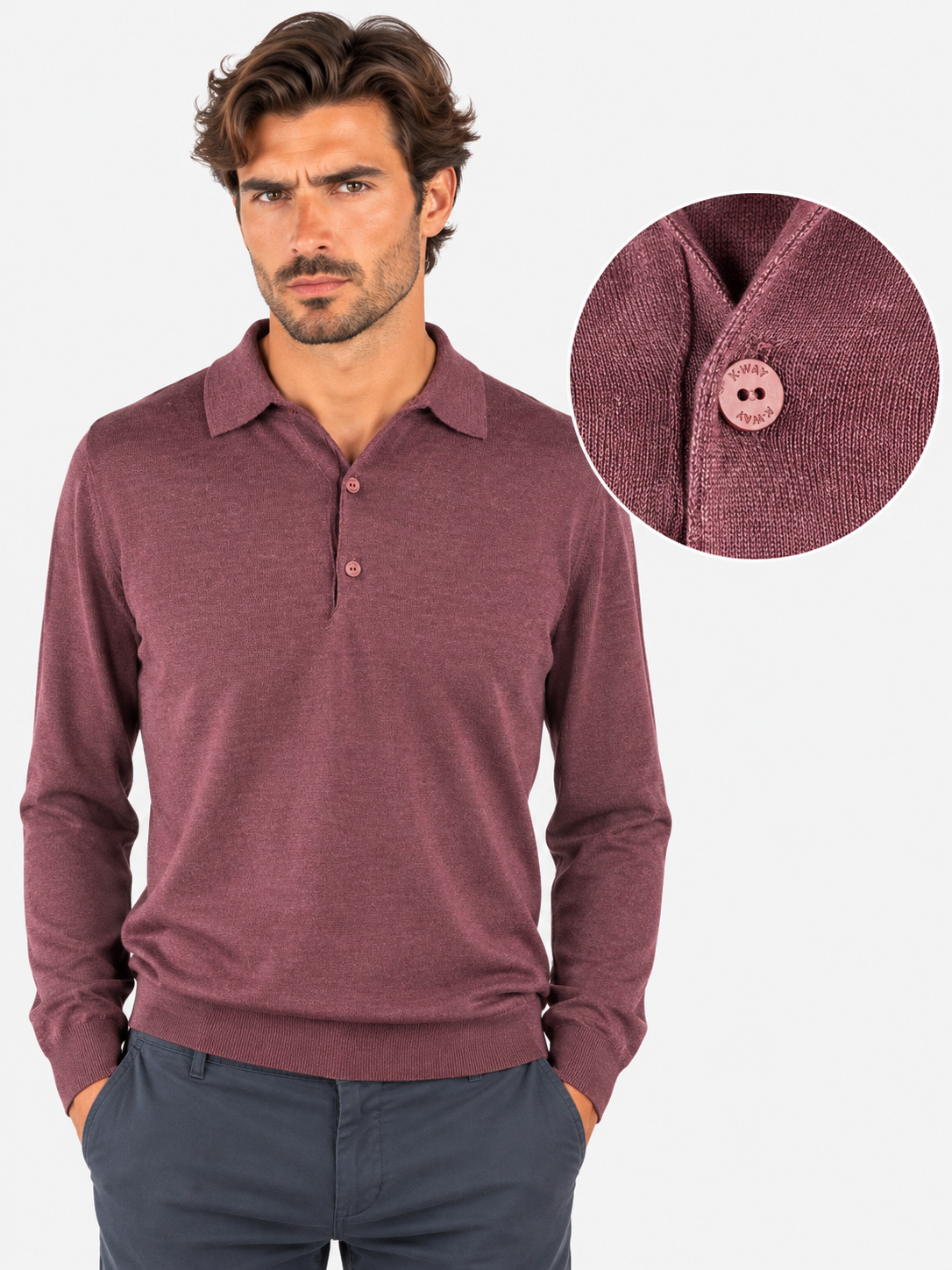 K-Way Polo Rey Wool Silk Cashmere Red Dk Wine