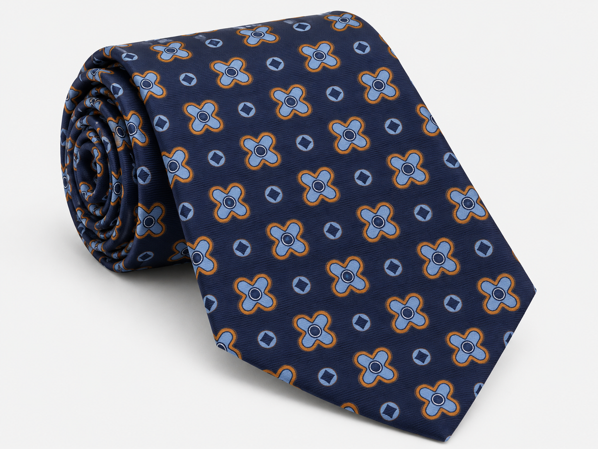 Fefè Cravatta Uomo in Seta Panfiore Blu e Celeste