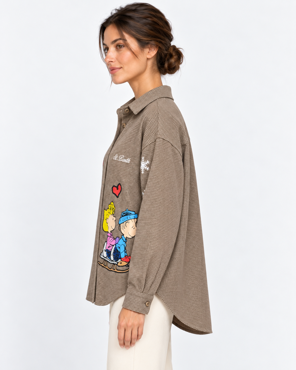 MC2 Saint Barth Camicia Donna Gigy Pied de Poule Snoopy Marrone