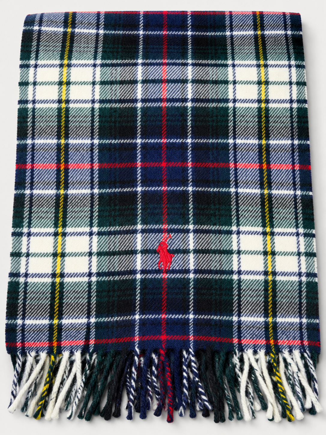 Polo Ralph Lauren Sciarpa Uomo in Lana Tartan Blu, Verde e Panna