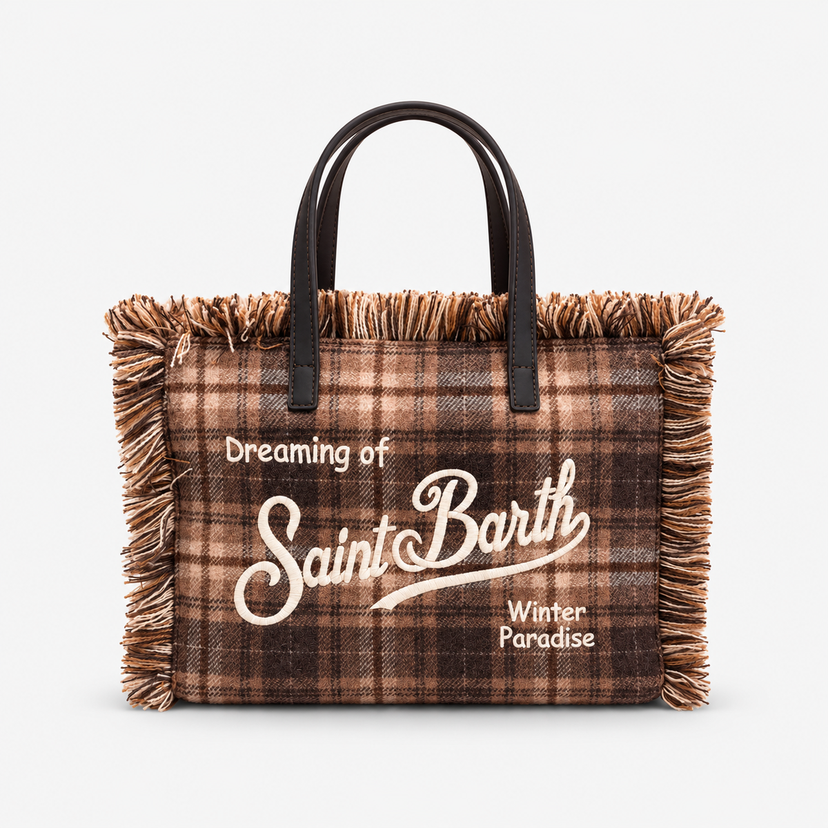 MC2 Saint Barth Borsa Donna Colette Tartan Marrone con Frange