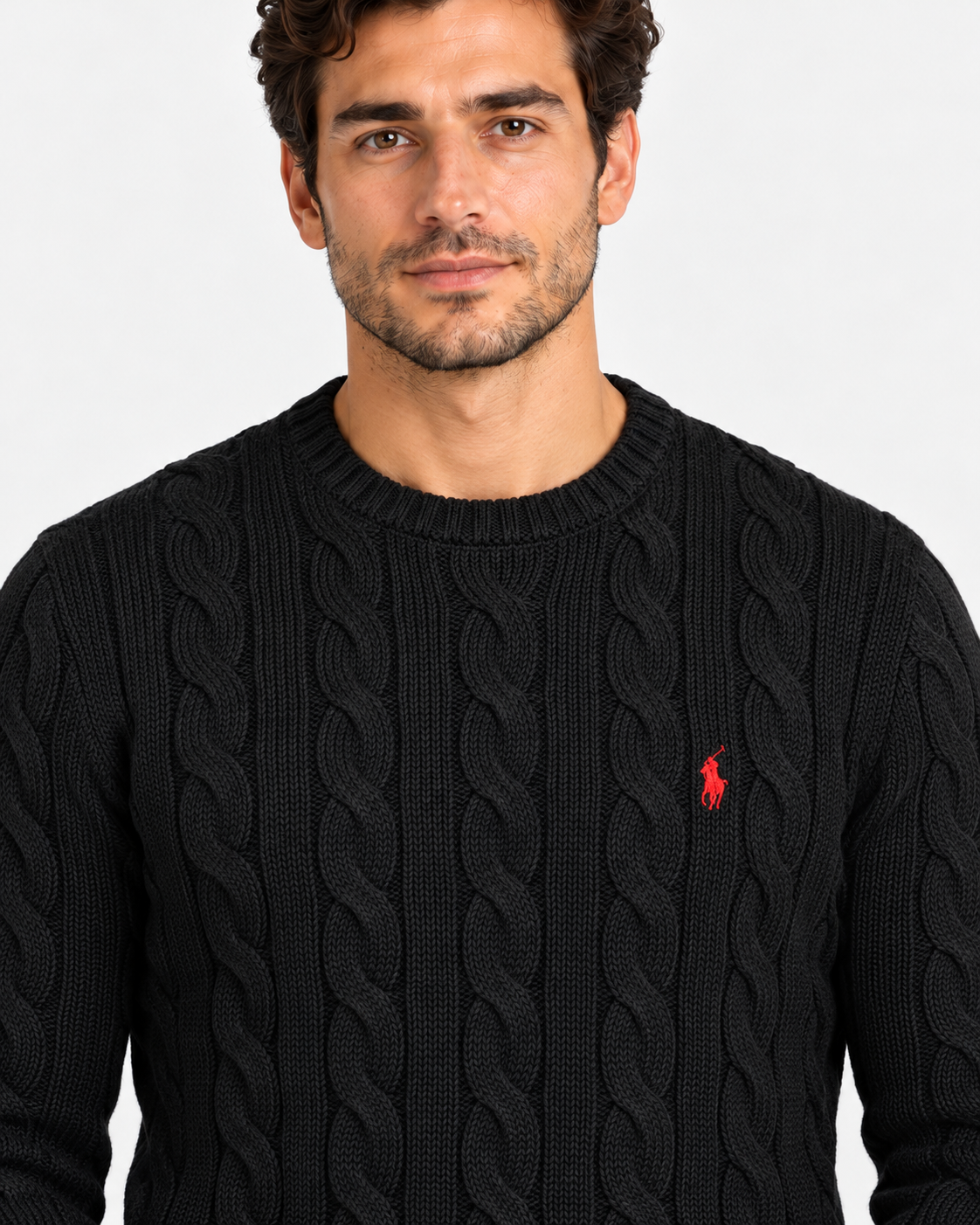 Polo Ralph Lauren Maglia Uomo a Trecce Black in Cotone