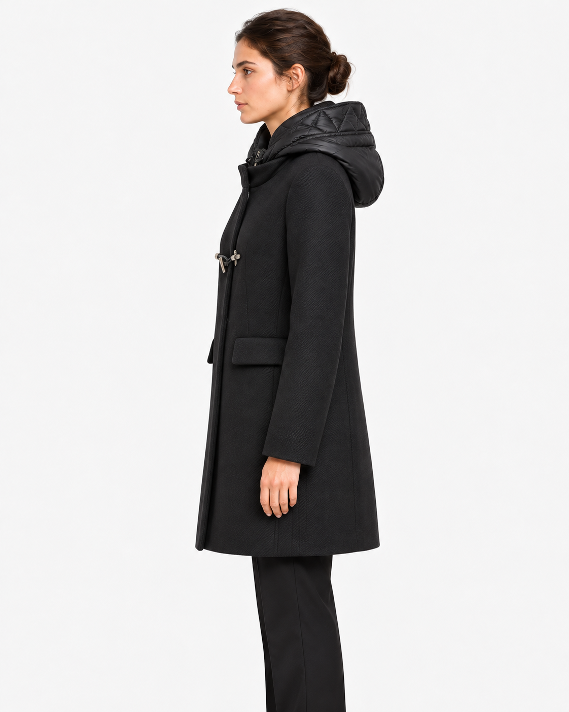 Fay Toggle Coat Donna Nero in Lana e Cashmere con Cappuccio