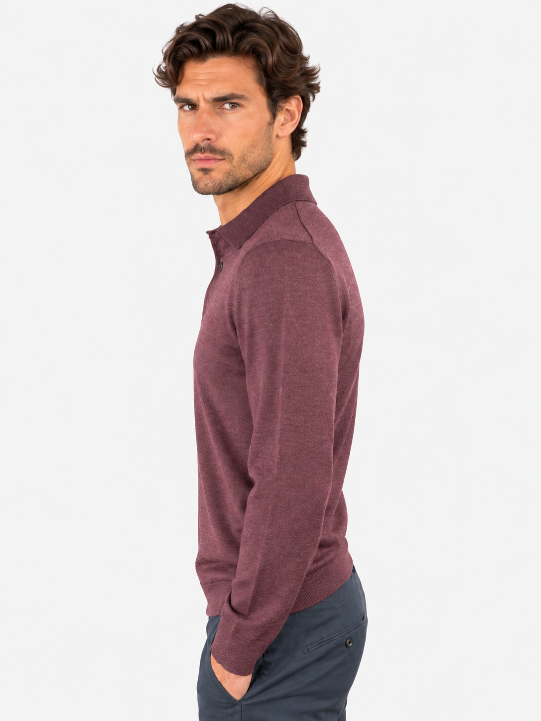 K-Way Polo Rey Wool Silk Cashmere Red Dk Wine