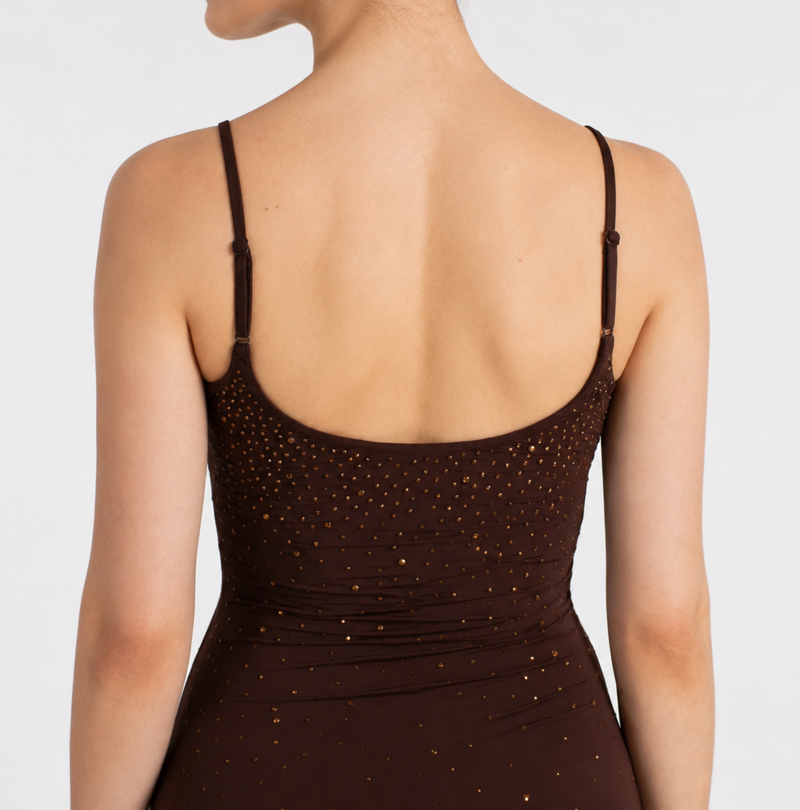Abito lungo Evy marrone con strass effetto degradé