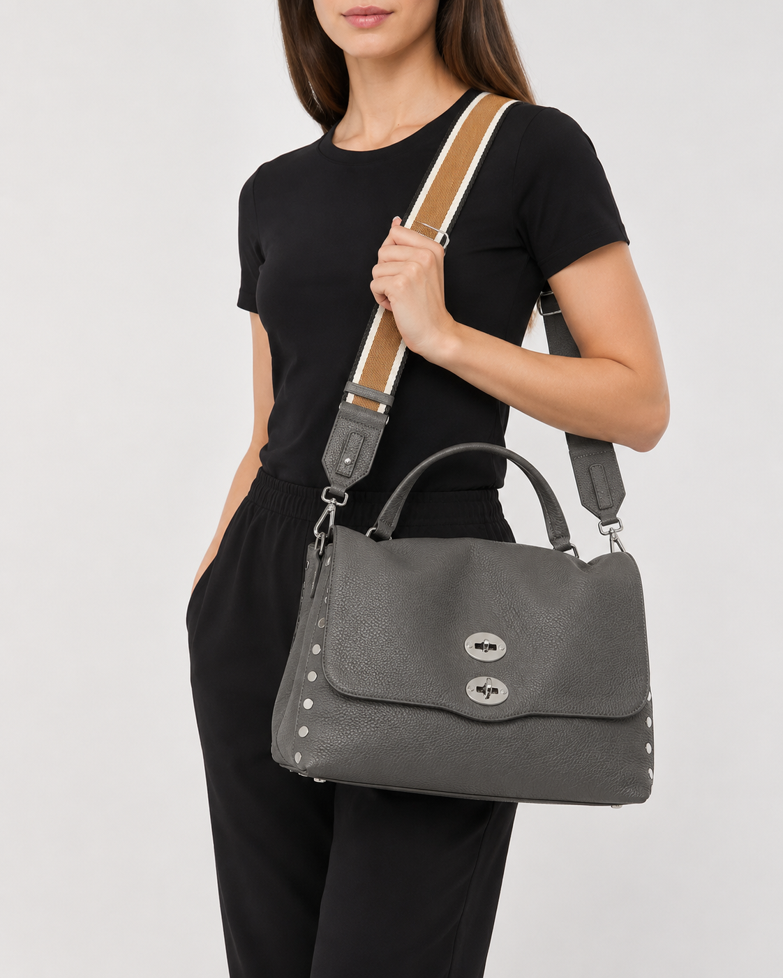 BORSA POSTINA® MEDIUM IN PELLE MARTELLATA GREY VULCANO