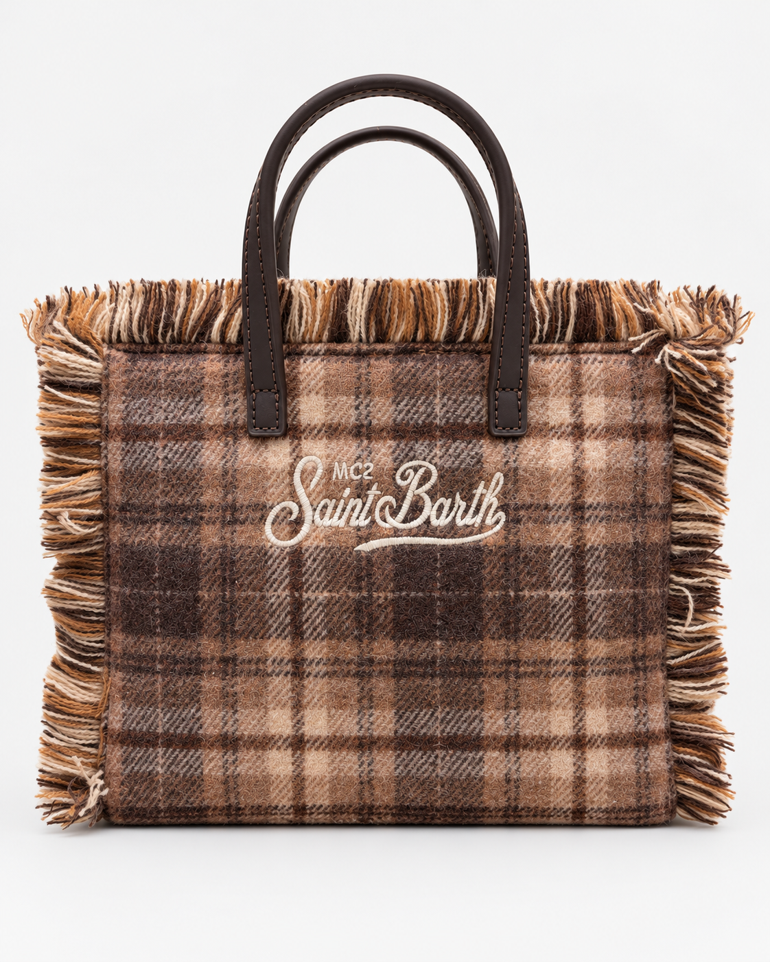 MC2 Saint Barth Borsa Donna Vanity Mini Tartan Marrone con Frange