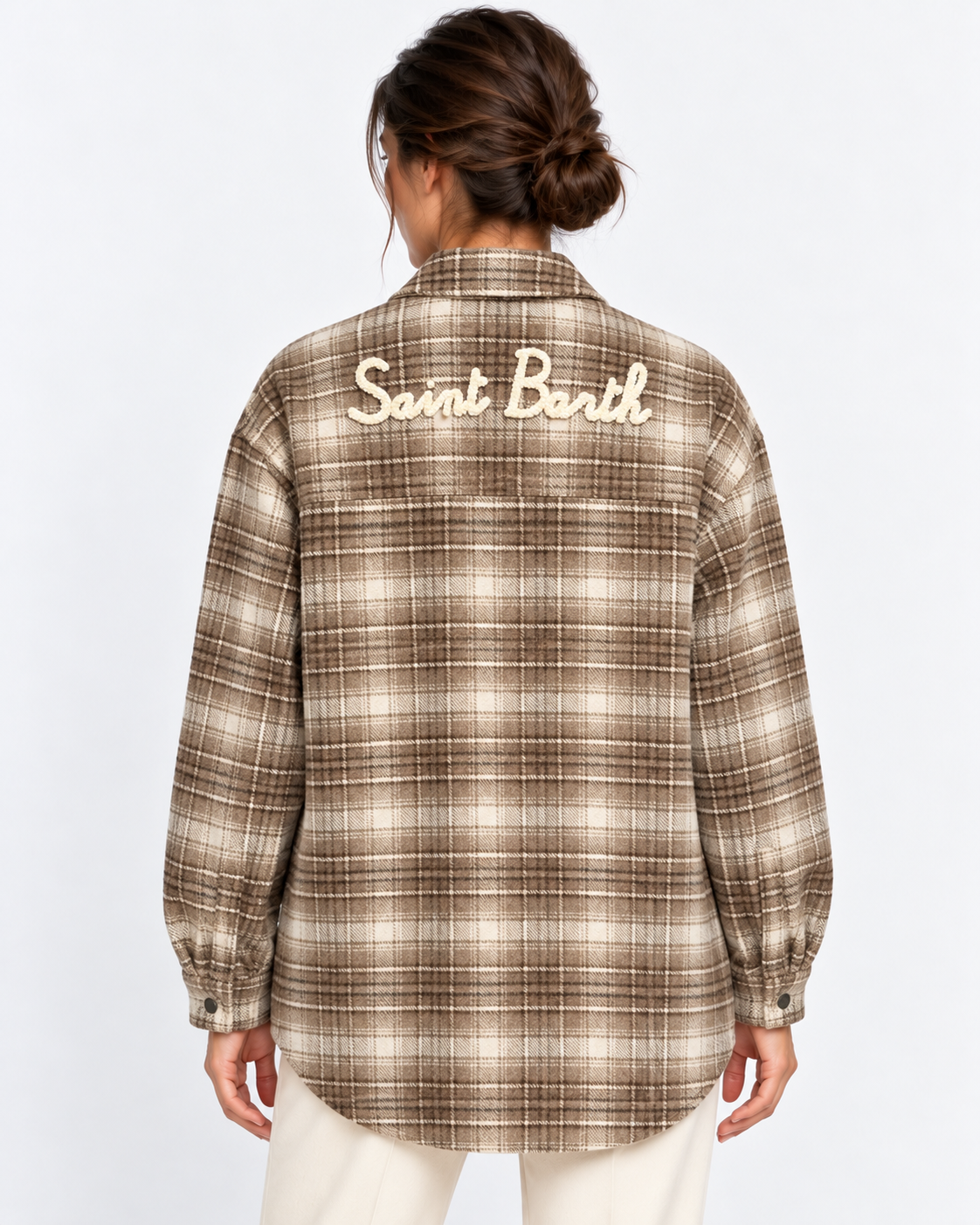 MC2 Saint Barth Giacca Camicia Donna Cambry Tartan Marrone e Panna