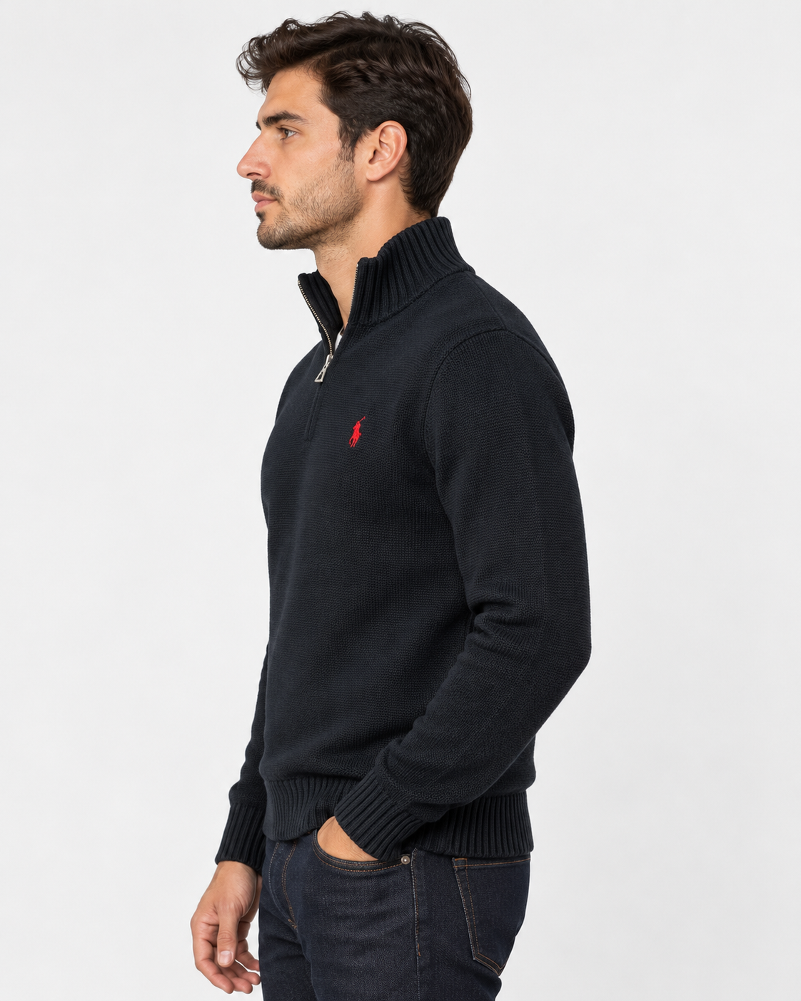 Polo Ralph Lauren Maglione Uomo Mezza Zip in Cotone Nero