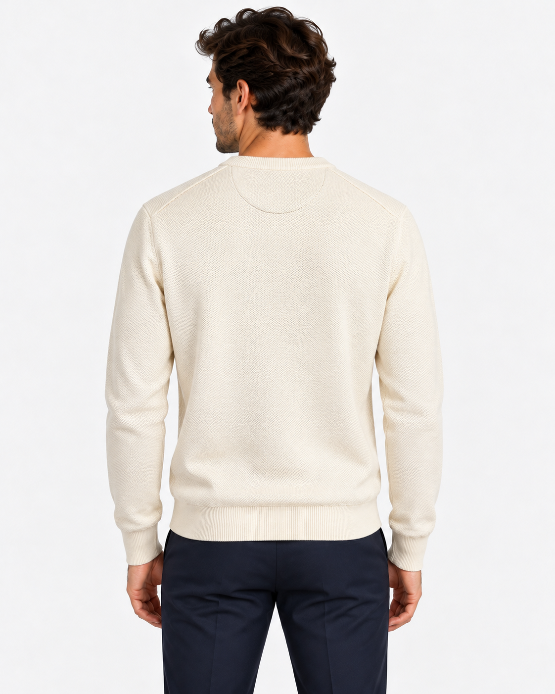 Polo Ralph Lauren Maglione Uomo Girocollo in Cotone Nido d’Ape Panna