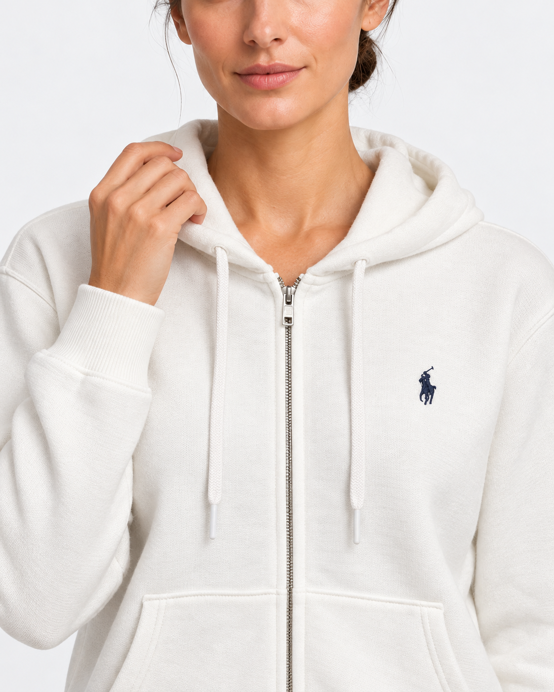 Polo Ralph Lauren Felpa Donna Bianca con Cappuccio e Zip