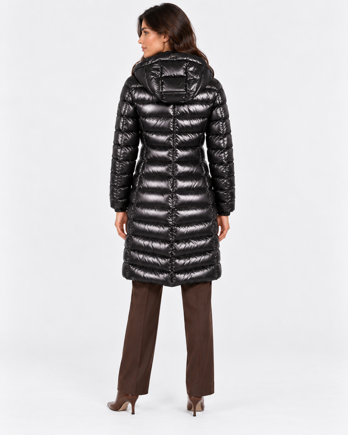Herno Giaccone donna in nylon lucido nero con cappuccio
