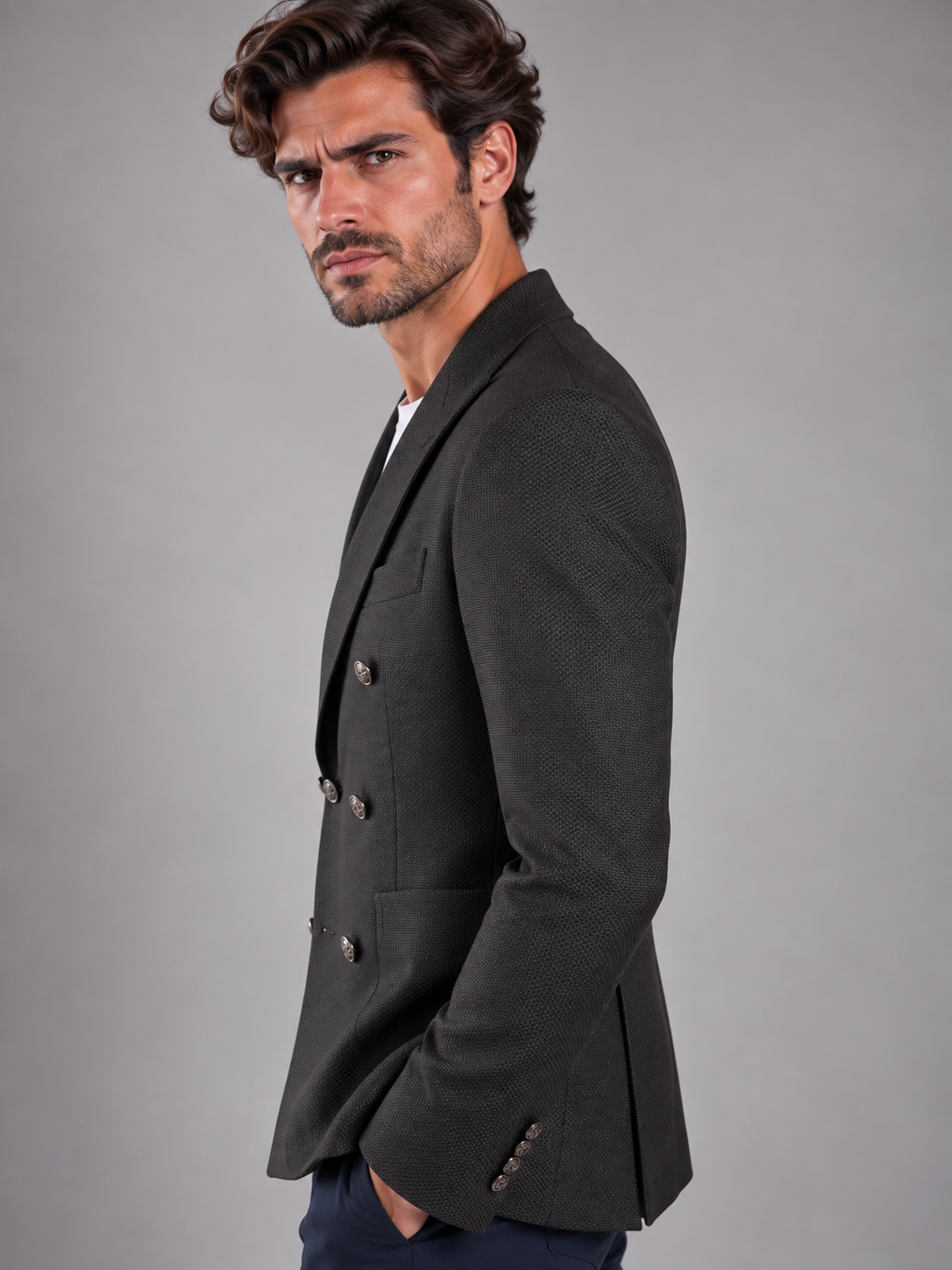 Tagliatore giacca uomo monopetto montecarlo in lana vergine super 100's nero