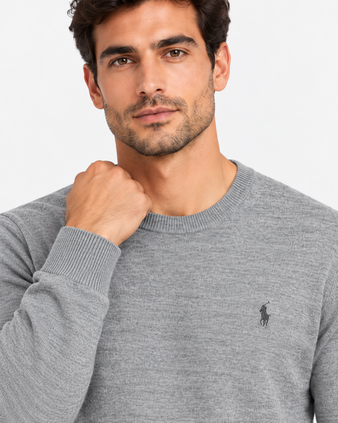 Polo Ralph Lauren Maglione Uomo Girocollo in Pura Lana Grigio Chiaro